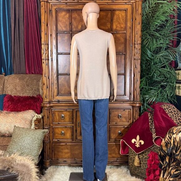 Marla Wynne Taupe Scoop Neck Side Slits Ribbed Side Slit Sweater Tank - Picture 7 of 16